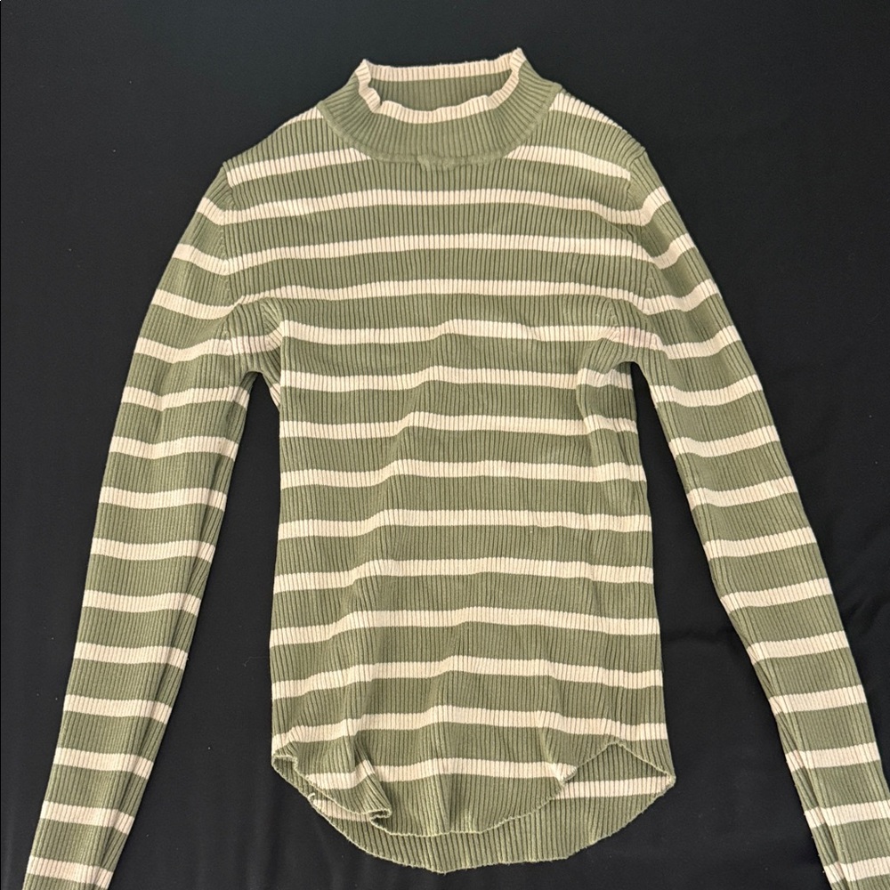 Stradivarius Olive and Cream Striped Top